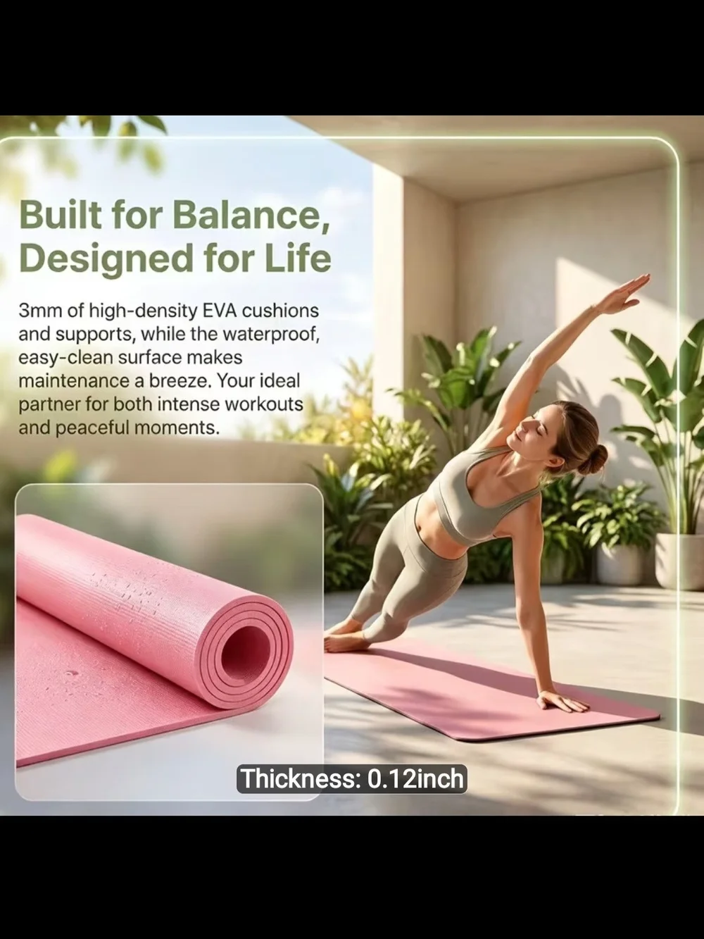Pink Yoga Mat Exercise Mat for Home Storage & Organization